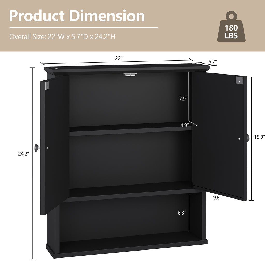 Meilocar Bathroom Wall Cabinet with Mirror, Bathroom Mirror Cabinet Wall Mounted, Over Toilet Medicine Cabinets with Adjustable Shelf, Large Capacity