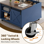 Meilocar Lift Top Coffee Table with Wheels 31" Square - Farmhouse, Black Features a rustic wood lift top, hidden storage, adjustable shelf, and sliding barn door to keep living rooms organized.