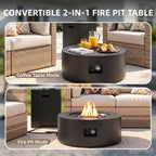 Meilocar 2-Piece Propane Fire Pit Table Set, 30 Inch 50,000 BTU, Includes Propane Tank Storage Side Table, Removable Flat Lid, Lava Rocks, Weather-Resistant Design for Outdoor Patio Deck