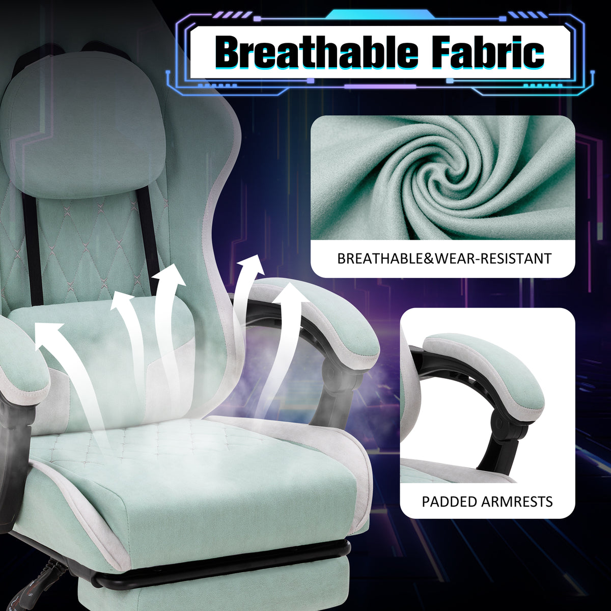Meilocar Gaming Chair with Footrest, Ergonomic Fabric Desk Chair