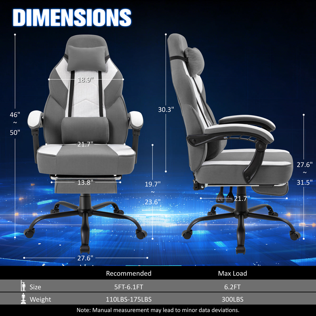Meilocar Gaming Chair with Footrest Fabric Gaming Chair for Adults with Massage Lumbar Support, High Back Ergonomic Computer Chair, Pocket Spring Cushion, 150°Reclining & Linkage Armrests