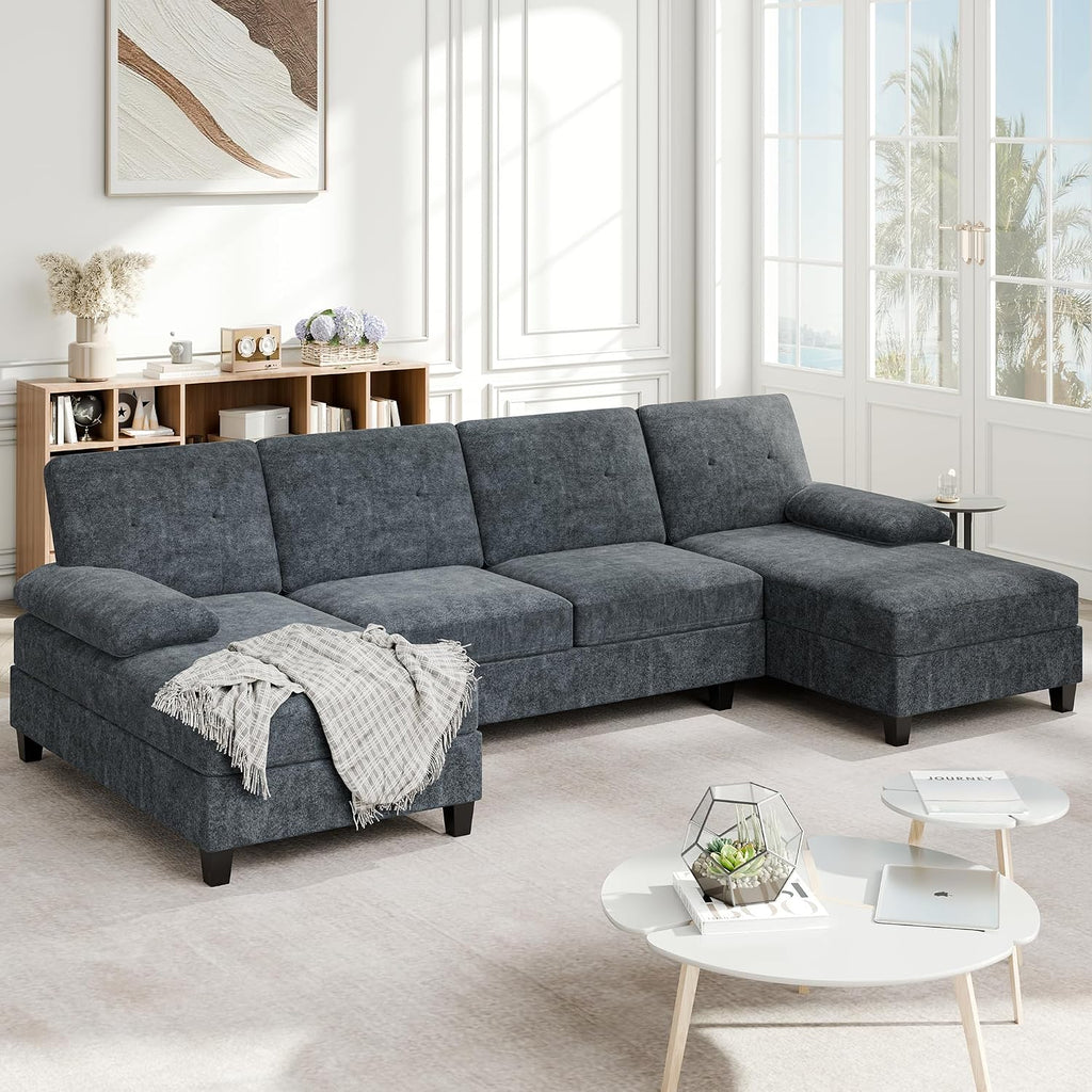 Meilocar Sectional Couches for Living Room, 106 in U Shaped Couch Soft Sectional Sofa with Double Chaise, Comfortable 4 Seat Couch