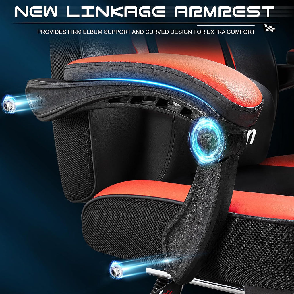 Meilocar Gaming Chair for Adults, Video Game Chair with Footrest, Big and Tall Gaming Chair Heavy Duty Computer Chair with Massage Lumbar, Ergonomic Adjustable Height and 360° Swivel Seat, PU Leather