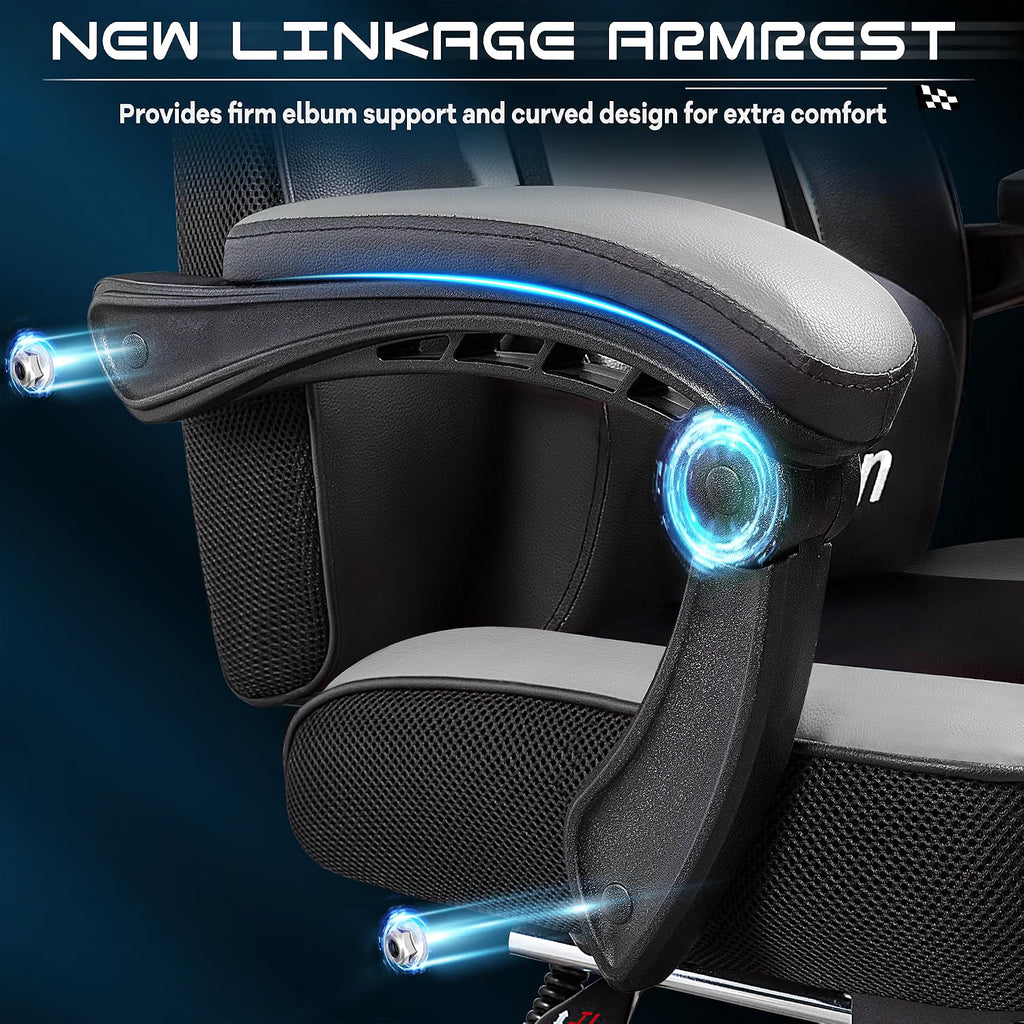 Meilocar Gaming Chair for Adult, Computer Chair with Footrest Video Game Chair Big and Tall Gaming Chair with Massage Lumbar Support, Adjustable Height and 360° Swivel Seat