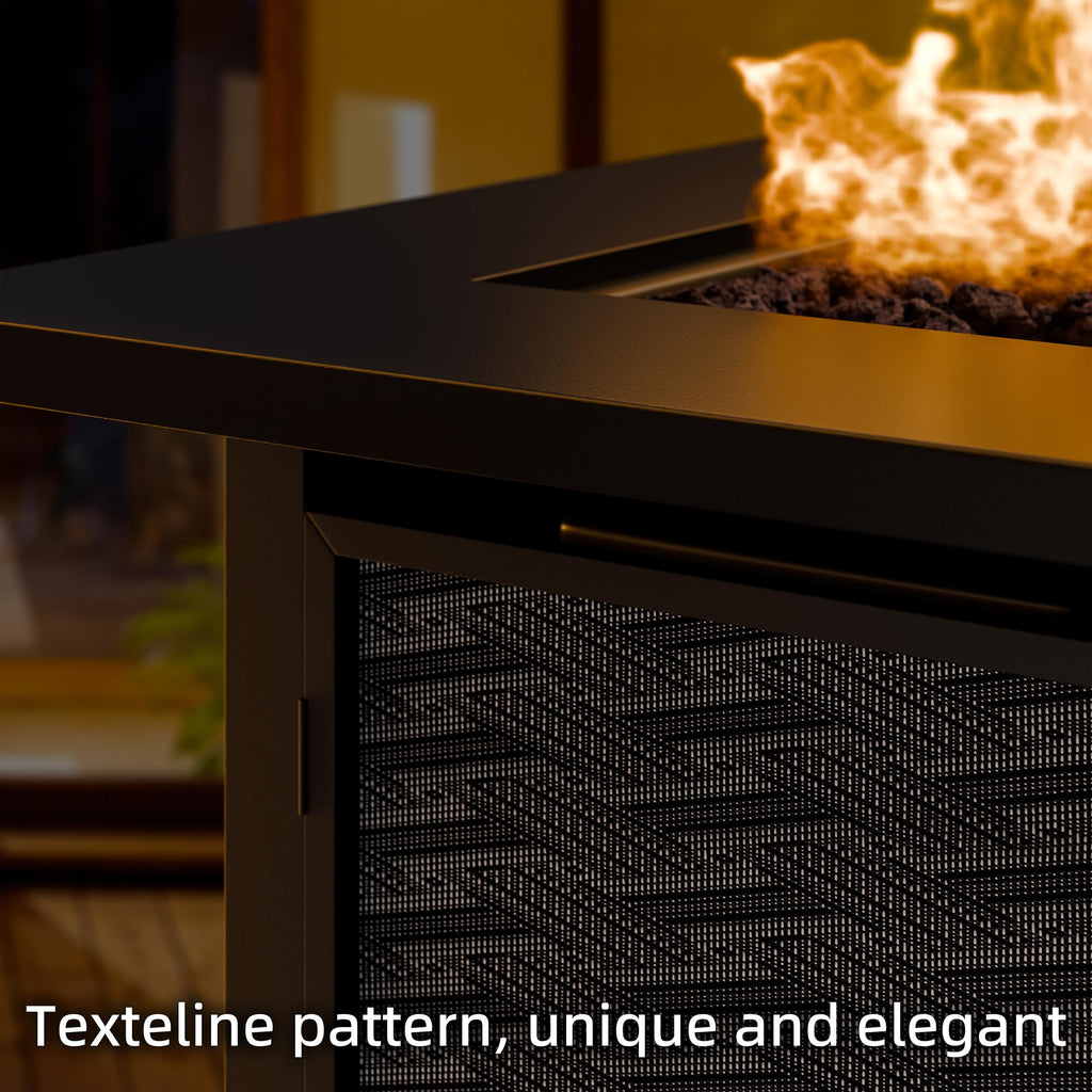 Meilocar Propane Fire Table, 43 in Outdoor Fire Pit Table with Lava Rocks, 50,000 BTU Rectangular Fire Table with Lid and Rain Cover, 2-in-1 Firepit Table for Patio, Backyard, Balcony