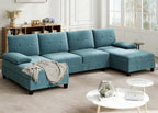 Meilocar Sectional Couches for Living Room, U Shaped Couch 4 Seat Sofa with Removable Pillows for Apartment and Small Space (Striped Blue)