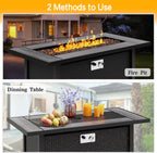 45in Fire Table, Propane Fire Pit with Glass Wind Guard and Rain Cover, Outdoor Firepit Table 50000 BTU 3-in-1 Fire Table for Patio/Yard/Balcony