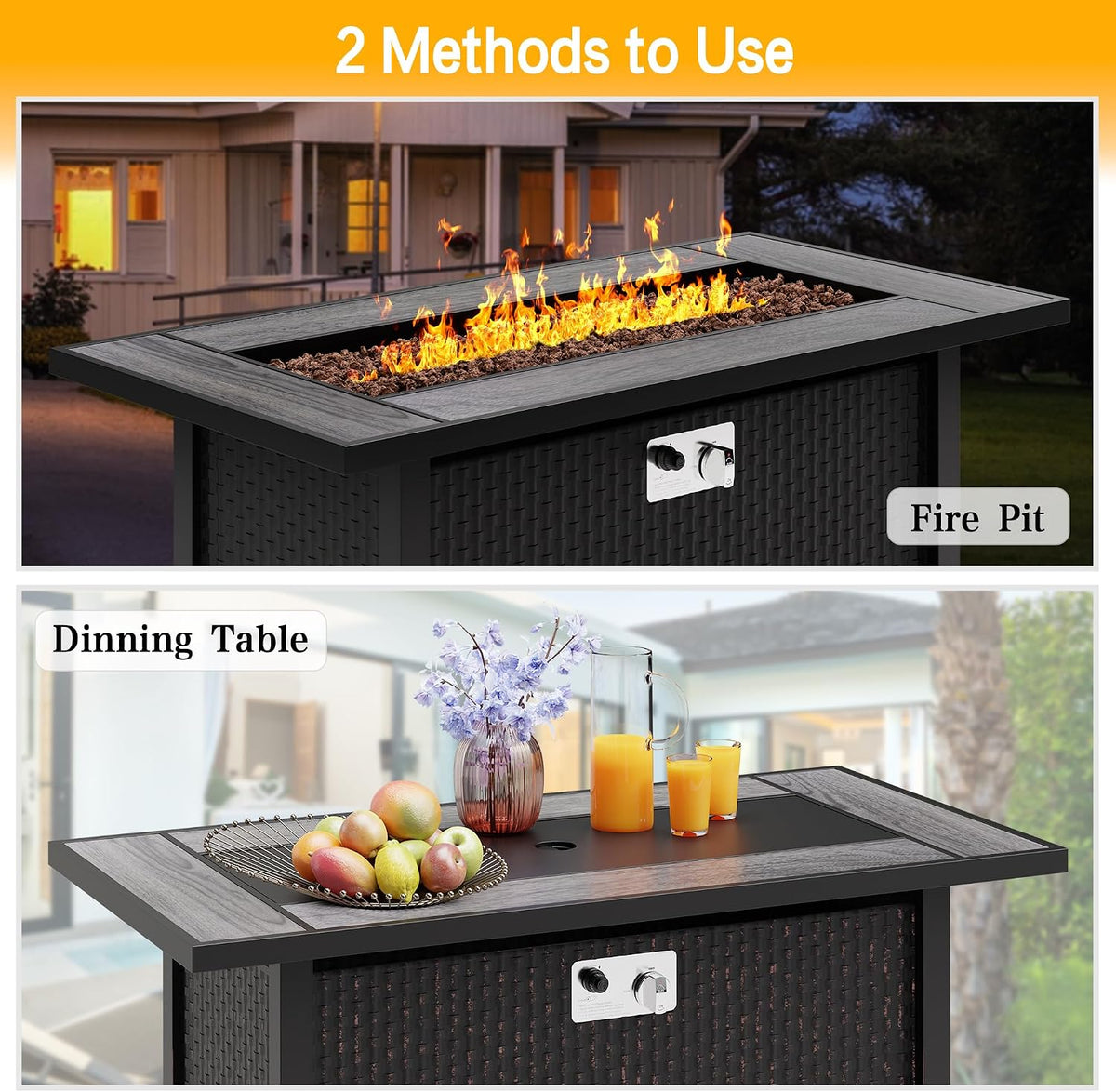 45in Fire Table, Propane Fire Pit with Glass Wind Guard and Rain Cover, Outdoor Firepit Table 50000 BTU 3-in-1 Fire Table for Patio/Yard/Balcony