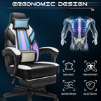 Meilocar Gaming Chair for Adults, Video Game Chair with Footrest, Big and Tall Gaming Chair Heavy Duty Computer Chair with Massage Lumbar, Ergonomic Adjustable Height and 360° Swivel Seat, PU Leather