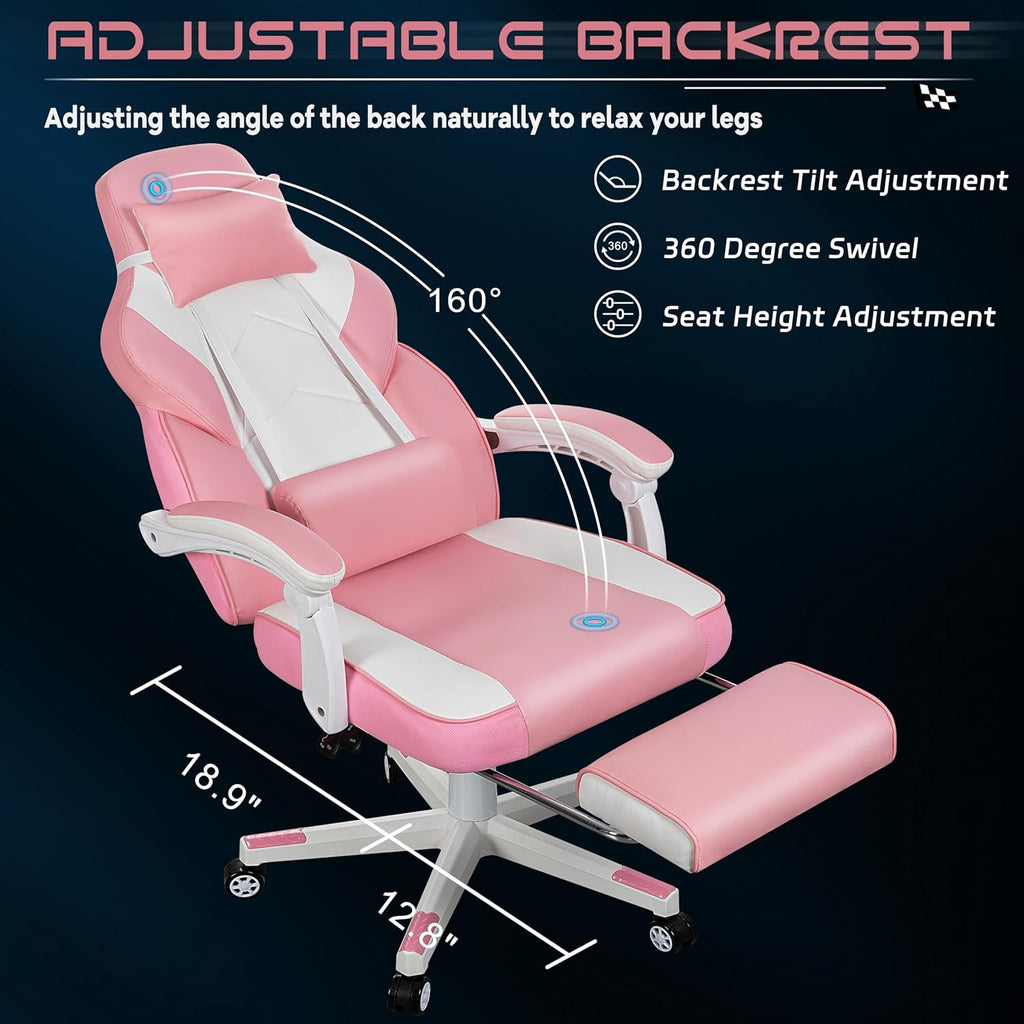 Meilocar Gaming Chair for Adults, Video Game Chair with Footrest, Big and Tall Gaming Chair Heavy Duty Computer Chair with Massage Lumbar, Ergonomic Adjustable Height and 360° Swivel Seat, PU Leather