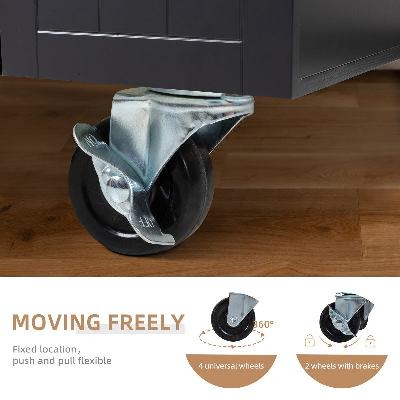 Walsunny Rolling Kitchen Island With Solid Wood Top #color_black