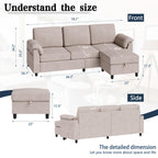 Meilocar Sectional Couch for Living Room, 79in Sectional Sofa with Ottoman, L Shaped Couch with Armrests Side Storage Pockage, 3-Seat Sofa Couches for Apartment, Black