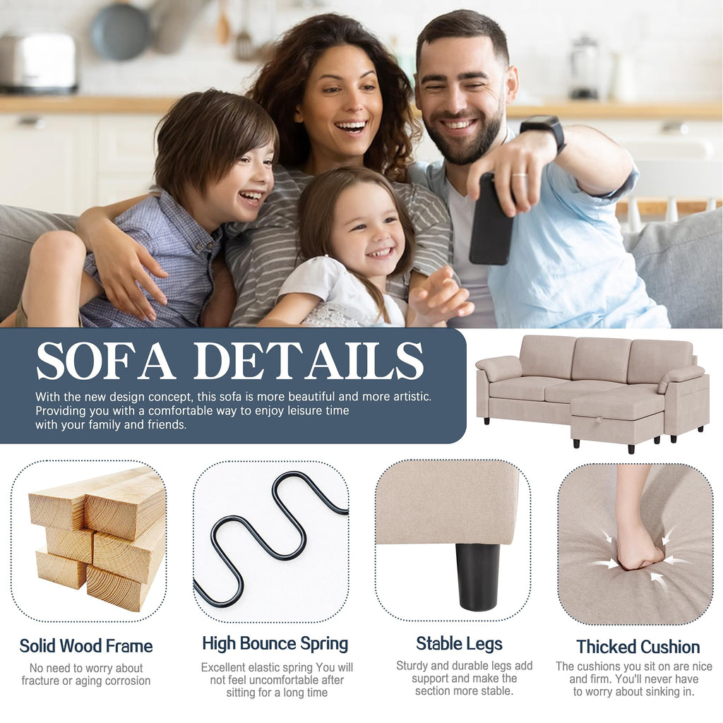 Meilocar Sectional Couch for Living Room, 79in Sectional Sofa with Ottoman, L Shaped Couch with Armrests Side Storage Pockage, 3-Seat Sofa Couches for Apartment, Black