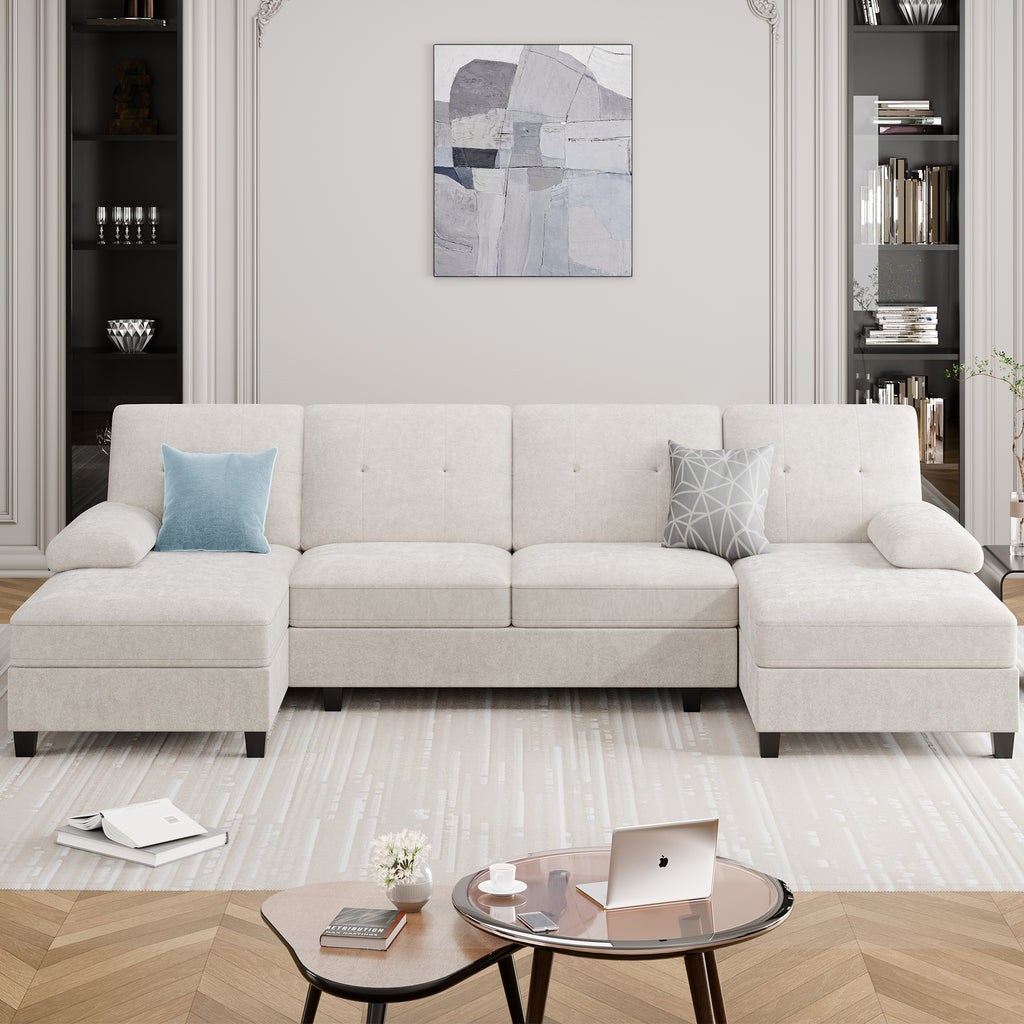 Meilocar Sectional Couches for Living Room, 106 in U Shaped Couch Soft Sectional Sofa with Double Chaise, Comfortable 4 Seat Couch