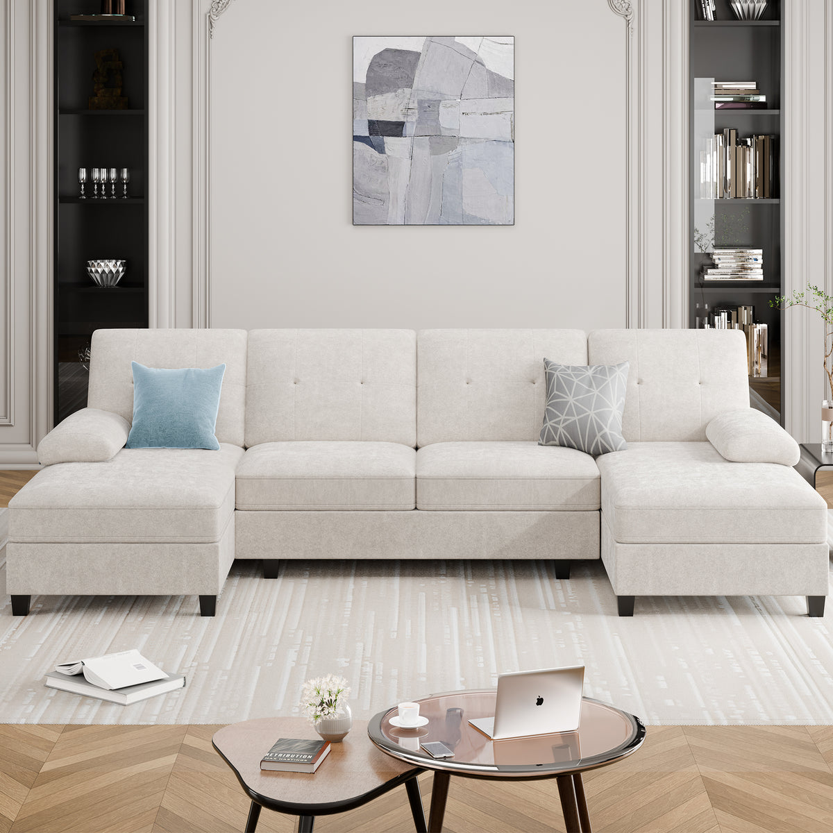Meilocar Sectional Couches for Living Room, 106 in U Shaped Couch Soft Sectional Sofa with Double Chaise, Comfortable 4 Seat Couch