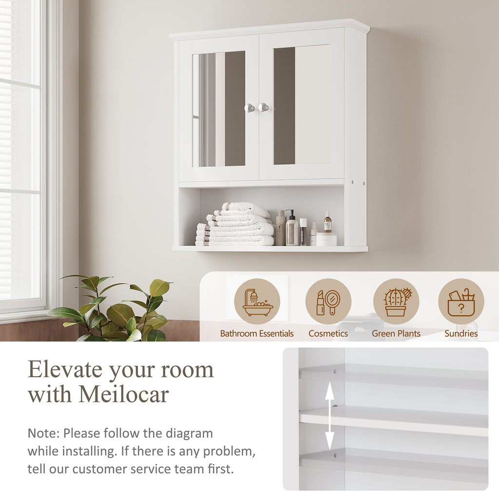 Meilocar Bathroom Wall Cabinet with Mirror, Bathroom Mirror Cabinet Wall Mounted, Over Toilet Medicine Cabinets with Adjustable Shelf, Large Capacity