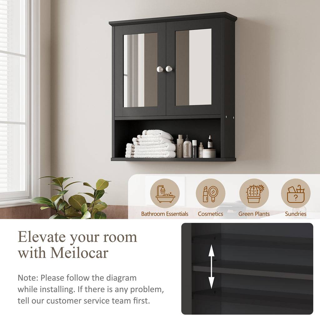 Meilocar Bathroom Wall Cabinet with Mirror, Bathroom Mirror Cabinet Wall Mounted, Over Toilet Medicine Cabinets with Adjustable Shelf, Large Capacity