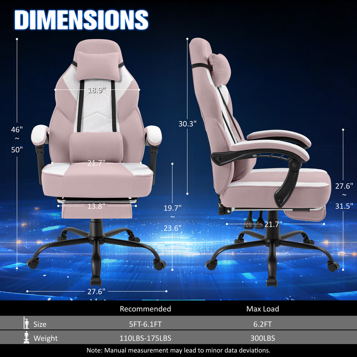 Meilocar Gaming Chair with Footrest Fabric Gaming Chair for Adults with Massage Lumbar Support, High Back Ergonomic Computer Chair, Pocket Spring Cushion, 150°Reclining & Linkage Armrests
