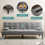 Meilocar 64" Futon Sofa Bed, Small Loveseat, Cup Holders, Small Couch with 3 Adjustable Angles, Removable Armrests, Small Sofa for Apartment, 5.3 FT