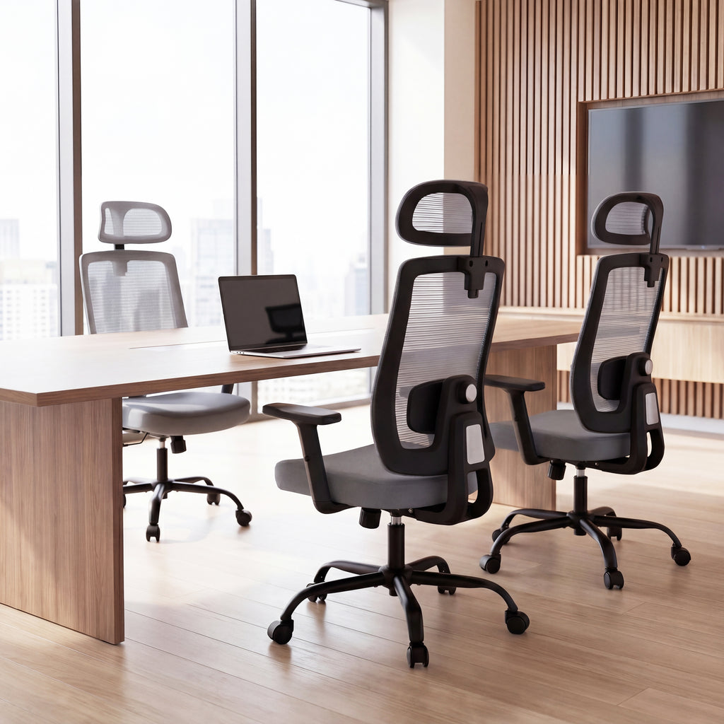 Meilocar Office Chair with Mesh High Back, Ergonomic Office Desk Chair with Adjustable Lumbar Support, Rolling Work Chairs with Wheels and 3D Headrest