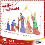 Meilocar 6FT Lighted Nativity Scene Outdoor Christmas Decoration, 4 PC Set Pre-Lit Holy Family Set Mary Joseph Jesus North Star with 240 LED Lights for Lawn Yard Patio