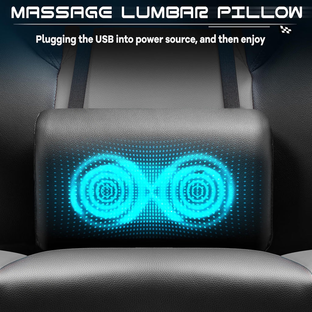 Meilocar Gaming Chair for Adult, Computer Chair with Footrest Video Game Chair Big and Tall Gaming Chair with Massage Lumbar Support, Adjustable Height and 360° Swivel Seat