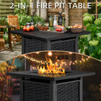 Meilocar Propane Fire Table, 43 in Outdoor Fire Pit Table with Lava Rocks, 50,000 BTU Rectangular Fire Table with Lid and Rain Cover, 2-in-1 Firepit Table for Patio, Backyard, Balcony