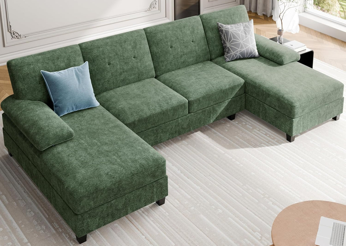 Meilocar Sectional Couches for Living Room, 106 in U Shaped Couch Soft Sectional Sofa with Double Chaise, Comfortable 4 Seat Couch