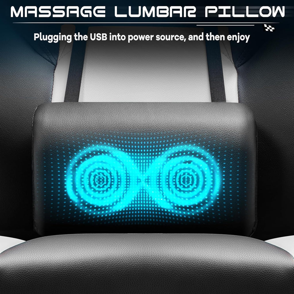 Meilocar Gaming Chair for Adults, Video Game Chair with Footrest, Big and Tall Gaming Chair Heavy Duty Computer Chair with Massage Lumbar, Ergonomic Adjustable Height and 360° Swivel Seat, PU Leather