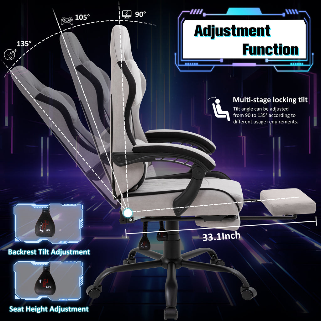 Meilocar Gaming Chair with Footrest, Ergonomic Fabric Desk Chair