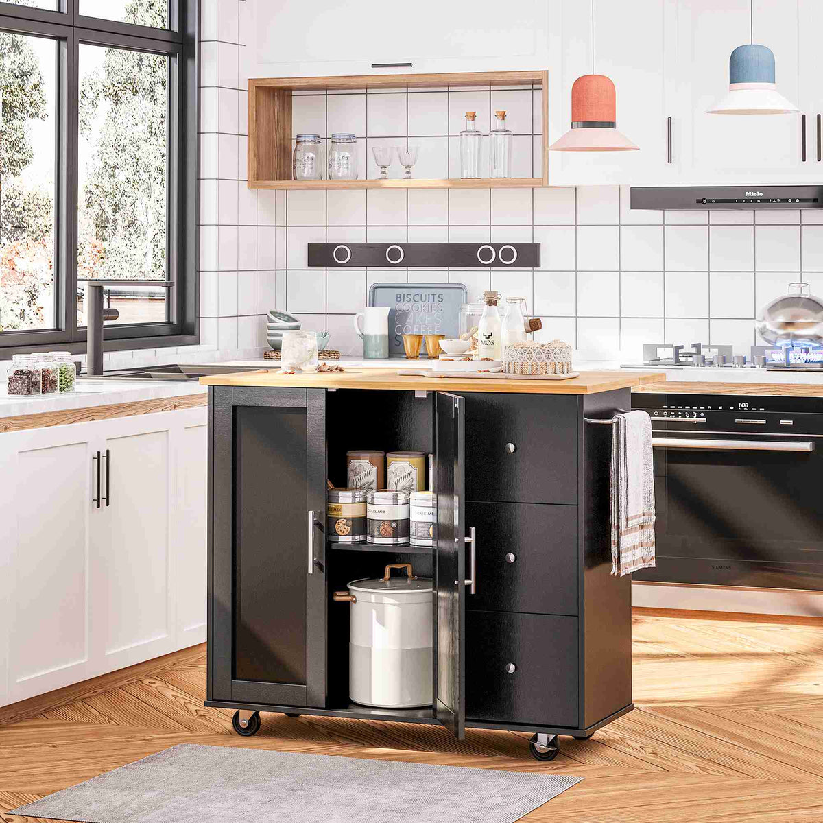 Walsunny Kitchen Island on Wheels with Storage Cabinet & Foldable Drop Leaf, 39.7" Width Rolling Kitchen Table (7404394578096)