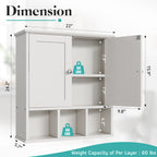 Meilocar Bathroom Wall Cabinet, Bathroom Cabinet Wall Mount with 2 Doors and 3 Open Shelves, Over the Toilet Wood Medicine Cabinets for Laundry Room