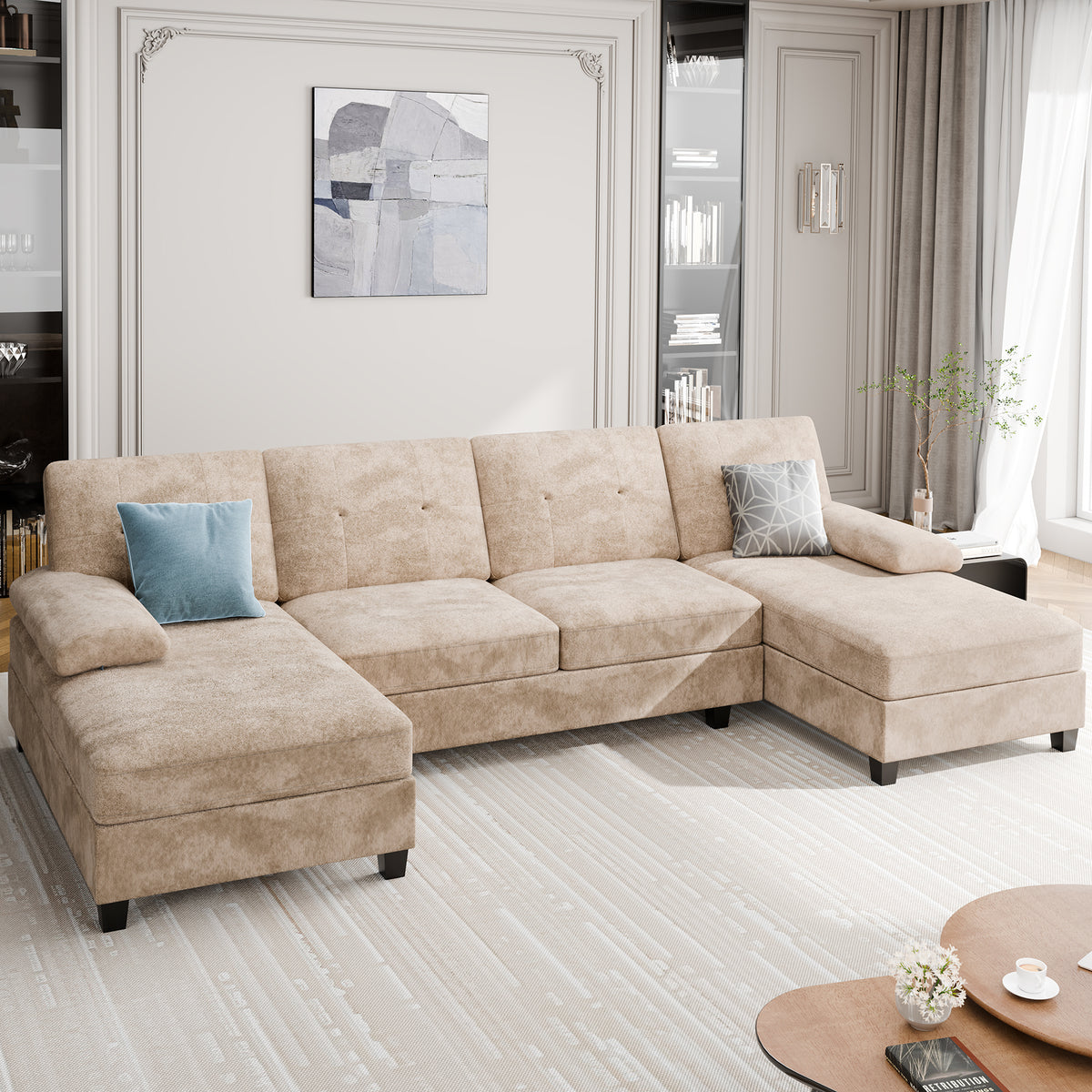 Meilocar Sectional Couches for Living Room, 106 in U Shaped Couch Soft Sectional Sofa with Double Chaise, Comfortable 4 Seat Couch
