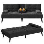 Meilocar 64" Futon Sofa Bed, Small Loveseat, Cup Holders, Small Couch with 3 Adjustable Angles, Removable Armrests, Small Sofa for Apartment, 5.3 FT