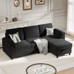 Meilocar Sectional Couch for Living Room, 79in Sectional Sofa with Ottoman, L Shaped Couch with Armrests Side Storage Pockage, 3-Seat Sofa Couches for Apartment, Black