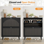 Shoe Cabinet with 2 Flip Drawers, Freestanding Wooden Shoe Storage Cabinet, Modern Fluted Shoe Organizer with Fluted Doors for Entryway, Hallway