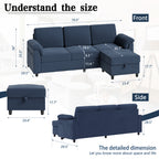Meilocar Sectional Couch for Living Room, 79in Sectional Sofa with Ottoman, L Shaped Couch with Armrests Side Storage Pockage, 3-Seat Sofa Couches for Apartment, Black