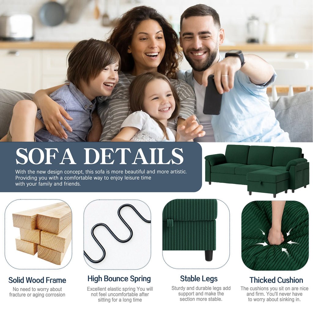 Meilocar Sectional Couch for Living Room, 79in Sectional Sofa with Ottoman, L Shaped Couch with Armrests Side Storage Pockage, 3-Seat Sofa Couches for Apartment, Black