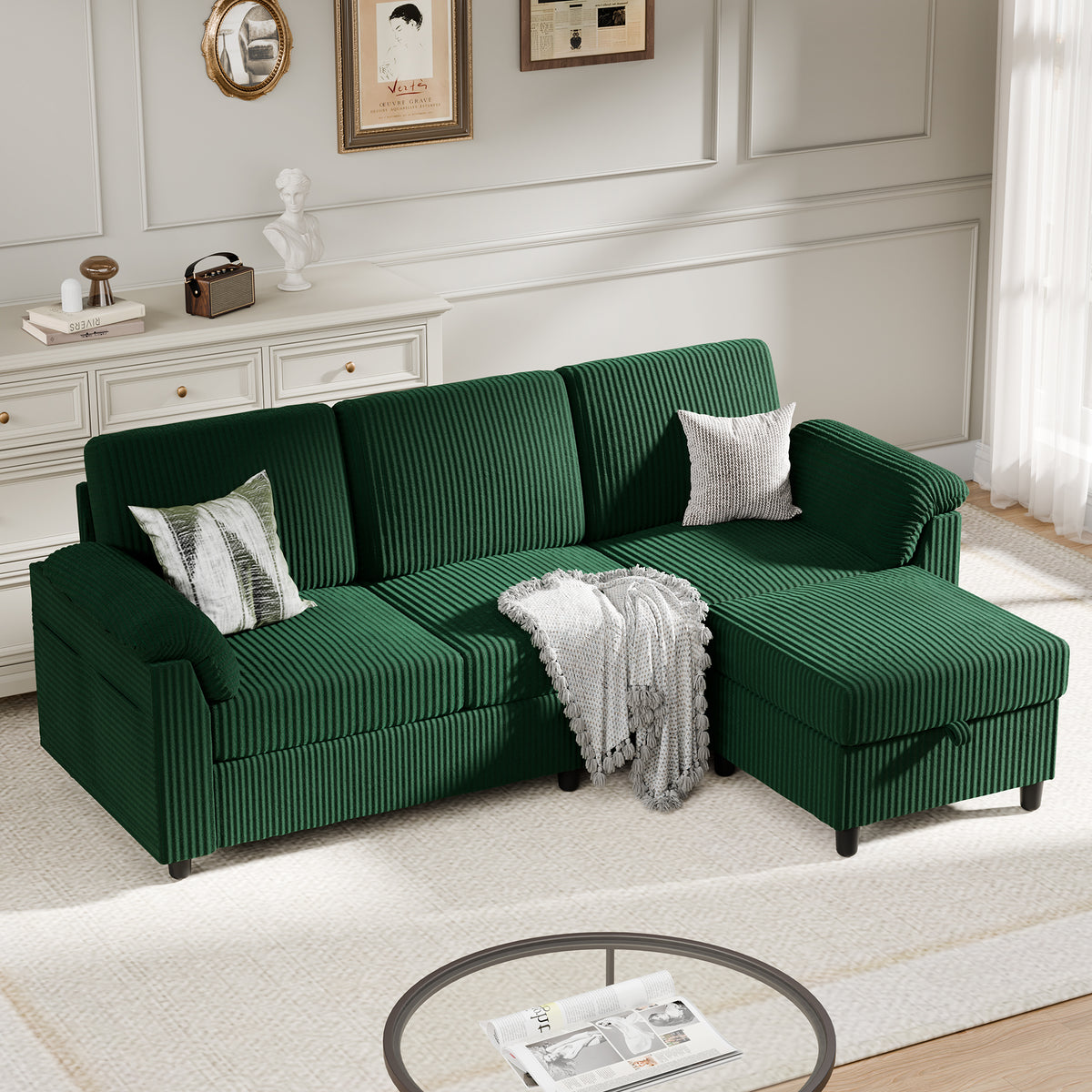 Meilocar Sectional Couch for Living Room, 79in Sectional Sofa with Ottoman, L Shaped Couch with Armrests Side Storage Pockage, 3-Seat Sofa Couches for Apartment, Black