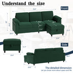 Meilocar Sectional Couch for Living Room, 79in Sectional Sofa with Ottoman, L Shaped Couch with Armrests Side Storage Pockage, 3-Seat Sofa Couches for Apartment, Black