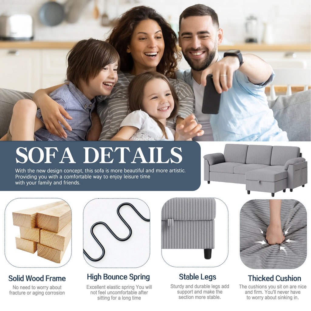Meilocar Sectional Couch for Living Room, 79in Sectional Sofa with Ottoman, L Shaped Couch with Armrests Side Storage Pockage, 3-Seat Sofa Couches for Apartment, Black
