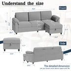 Meilocar Sectional Couch for Living Room, 79in Sectional Sofa with Ottoman, L Shaped Couch with Armrests Side Storage Pockage, 3-Seat Sofa Couches for Apartment, Black