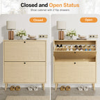 Shoe Cabinet with 2 Flip Drawers, Freestanding Wooden Shoe Storage Cabinet, Modern Fluted Shoe Organizer with Fluted Doors for Entryway, Hallway