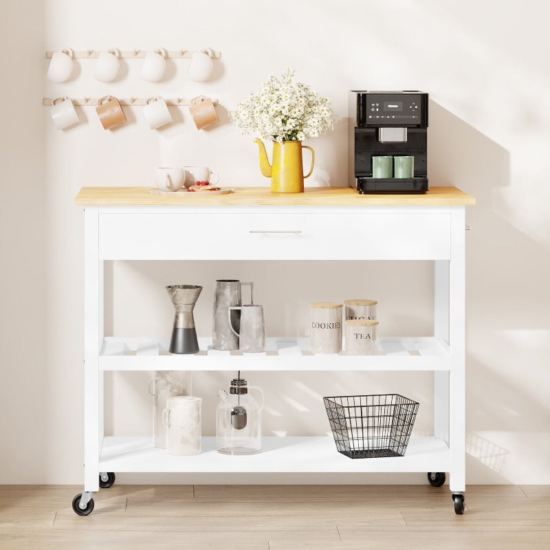 Walsunny 40¡®¡¯ Kitchen Island Storage & Bar Cart with Solid Wood Top#color_white (7278481473712)
