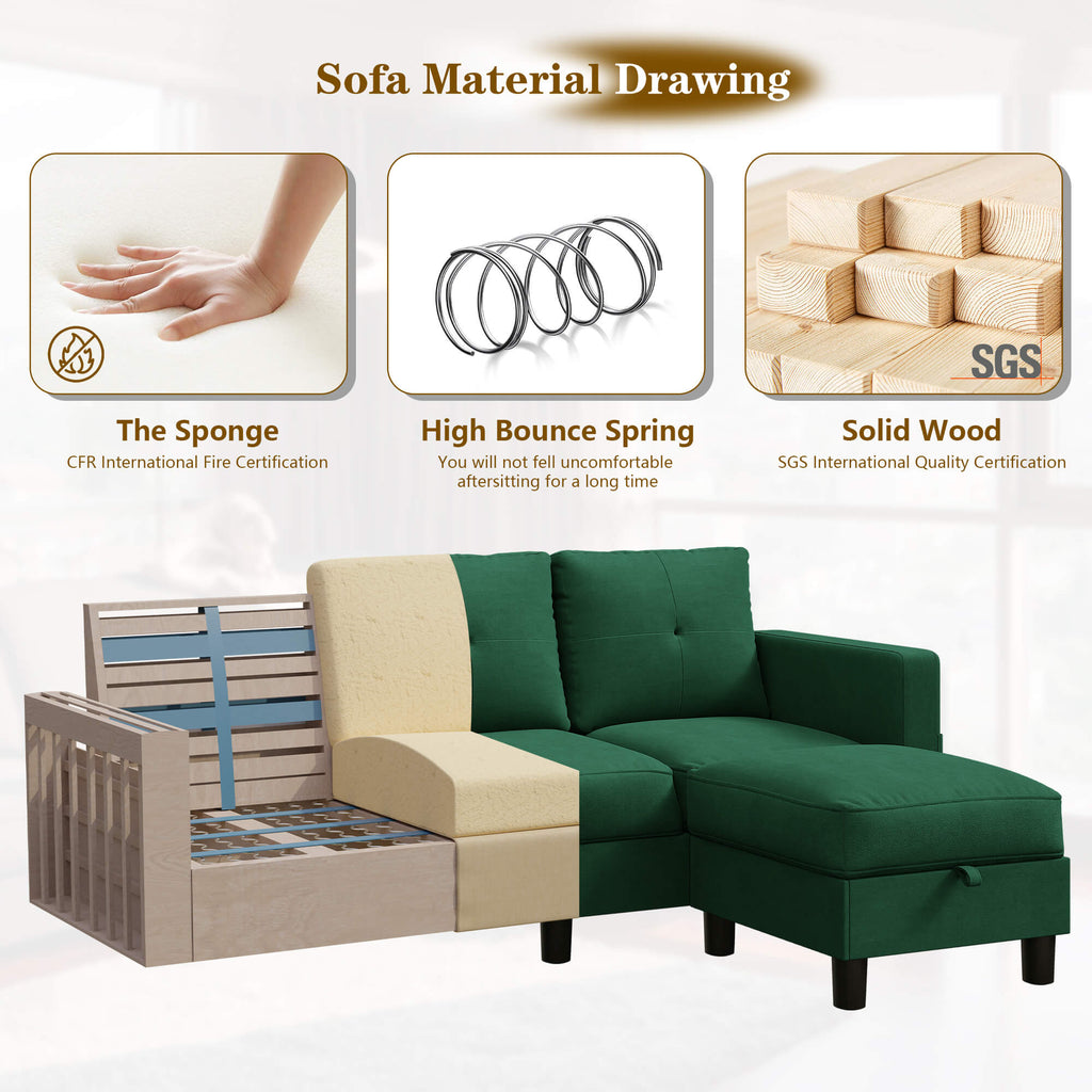 WALSUNNY livingroom sectional couch #color_green #material_linen-fabric
