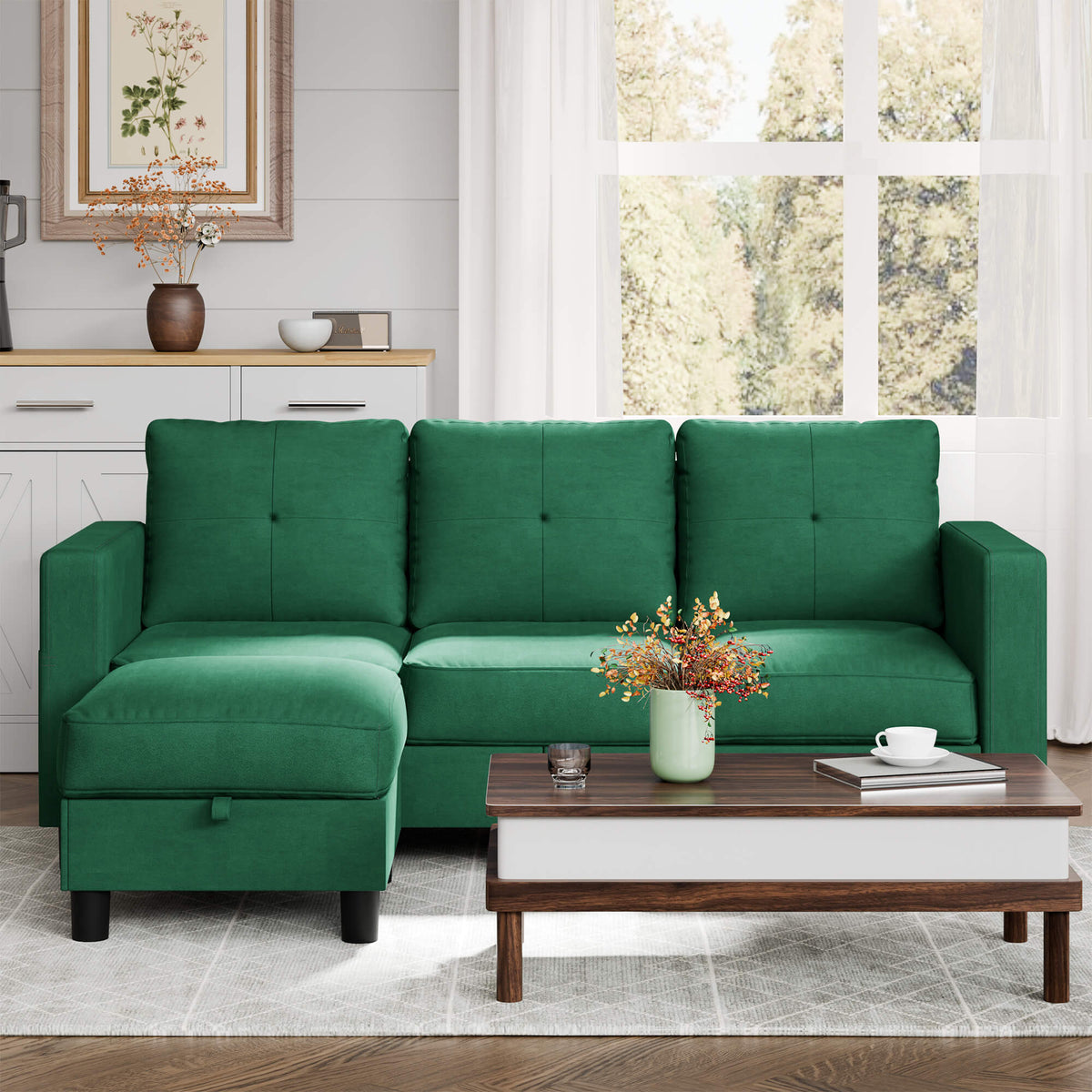 WALSUNNY livingroom sectional couch #color_green #material_linen-fabric
