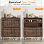 Shoe Cabinet with 2 Flip Drawers, Freestanding Wooden Shoe Storage Cabinet, Modern Fluted Shoe Organizer with Fluted Doors for Entryway, Hallway