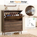 Shoe Cabinet with 2 Flip Drawers, Freestanding Wooden Shoe Storage Cabinet, Modern Fluted Shoe Organizer with Fluted Doors for Entryway, Hallway