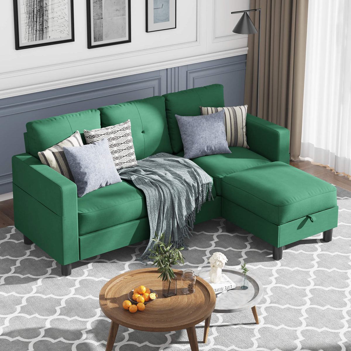 WALSUNNY livingroom sectional couch #color_green #material_linen-fabric