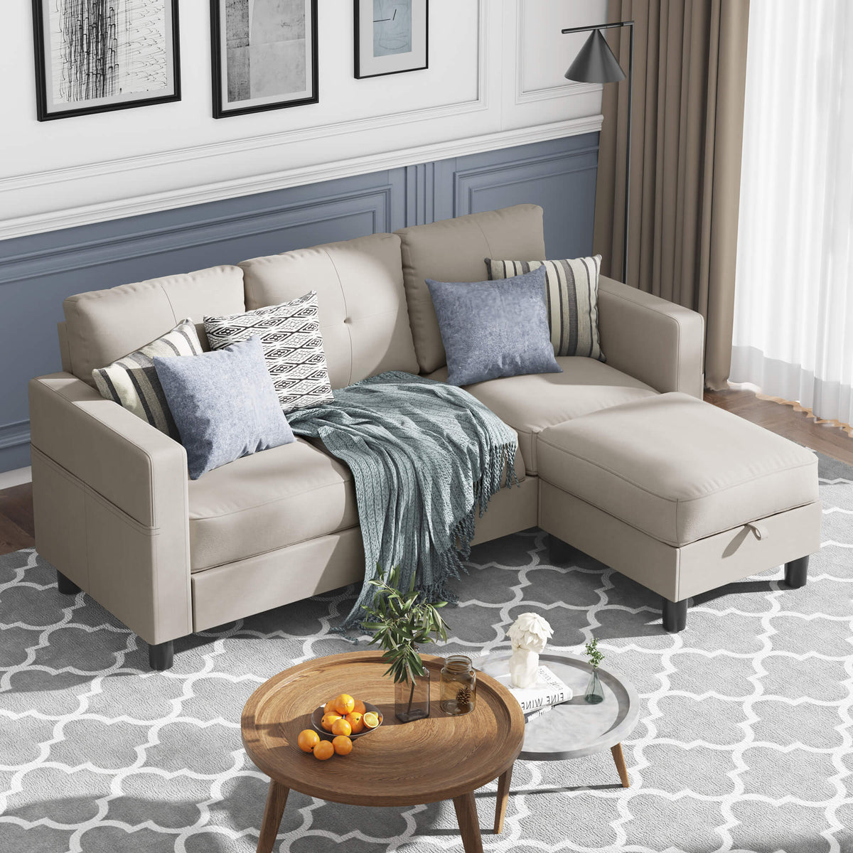 WALSUNNY livingroom sectional couch sectional couch #color_khaki  #material_linen-fabric